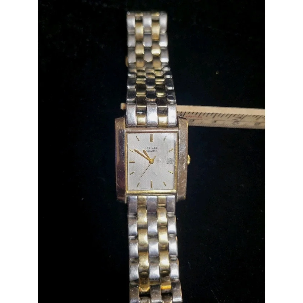 Citizen Quartz Men's Two-Tone Rectangle Dress Watch Day/Date Metal Bracelet